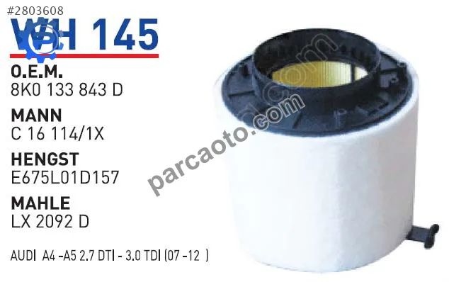 Audi A4 07>15 / A5 08>17 Hava Filtresi WUNDER WH145