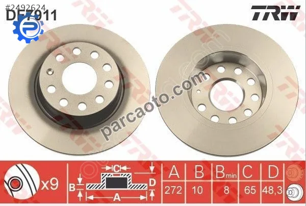 Audi A3 / Skoda Octavia Arka Fren Diski (Takım) TRW DF7911 Audi A3 / Skoda Octavia Arka Fren Diski (Takım) TRW DF7911